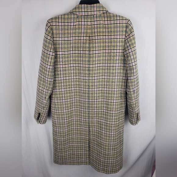 J.Crew Italian Wool Womens Green/Ivory Plaid Button Down Midi Length Coat Sz 2 - Picture 4 of 15